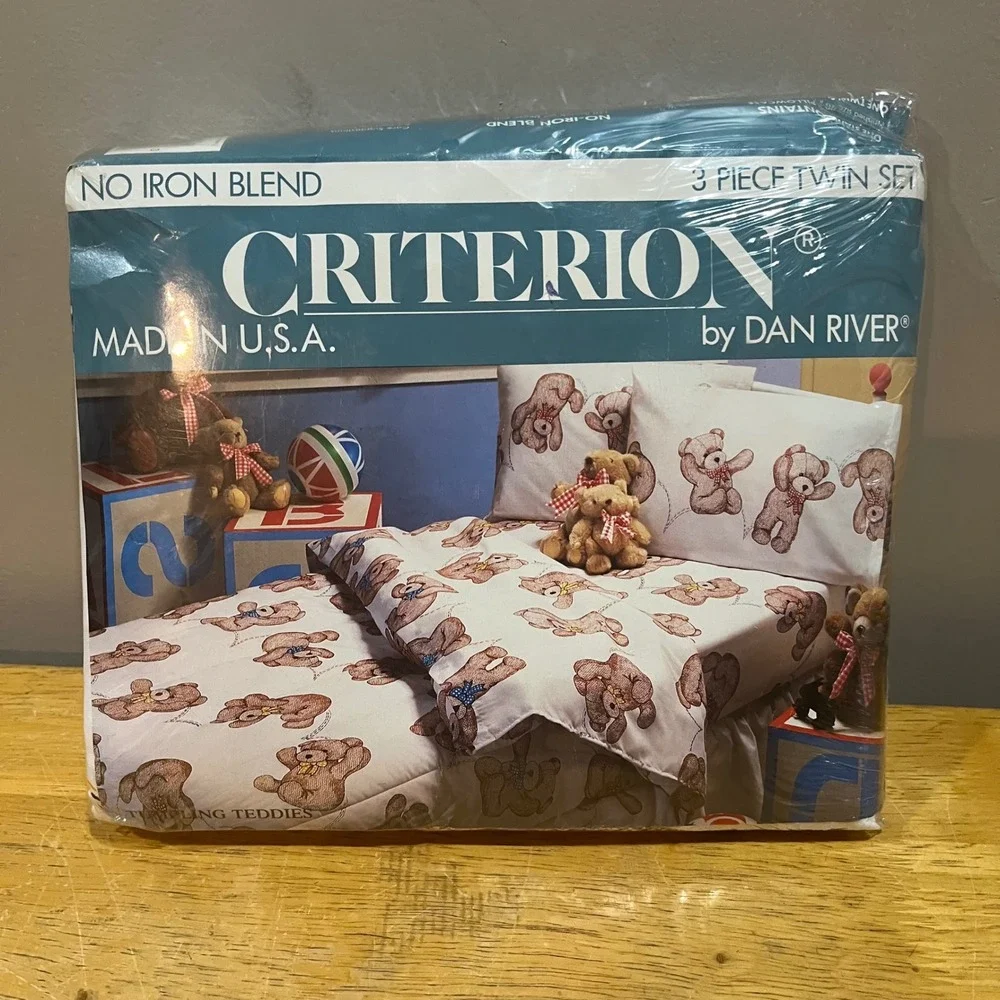 Vintage Criterion Dan River Twin Sheet Set Tumbling Teddies 3pc 1986 Made in USA